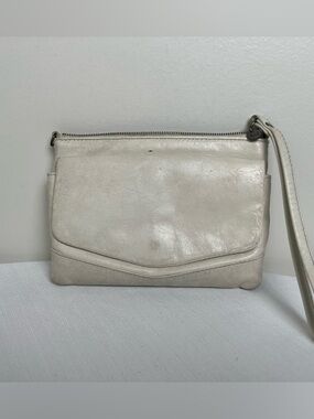 HOBO Cream Leather Wristlet Clutch with Front Flap